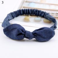 Blue Rabbit Ears Women Headband Denim Knotted Headband Hairband Blue Elastic Hairband Solid Color Small Flower Hair Accessories