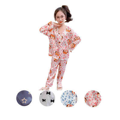 2022 New Pyjamas Set All Seasons Sleepwear Cute Childlike Sweet Long-sleeved Trousers Kids HomeWear Kids Clothes Girls 3 To 12
