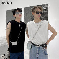 ASRV เสื้อกั๊กลำลองผู้ชายผ้าฝ้ายระบายอากาศได้มีแผ่นรองไหล่เสื้อรอบคอหลวมสไตล์รัฟเฟีย