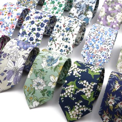New Chic Floral Tie For Men Women 100 Cotton Beautiful Elegant Flower Necktie White Blue Narrow Skinny Wedding Casual Cravat