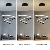 Modern LED Chandelier Ceiling for Living Room Dining Kitchen Black Circle Hanging Pendant Lamp Bedroom Loft Interior Lighting