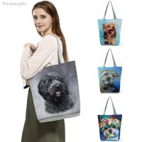 Exclusive Oil Painting Dog Print Shopping Bags for Groceries Papillon Pug Retriever Print Women Large Capacity Handbag Shoulder