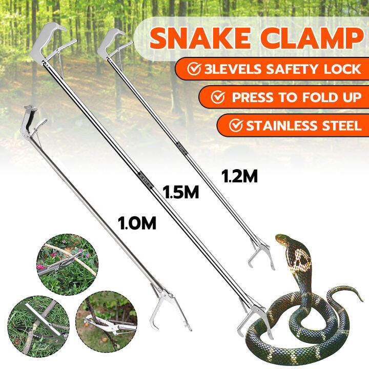 【Free Gloves】Foldable Snake Clamp Handle Tong Stick Reptile Snake
