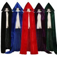 Adult Kids Halloween Pleuche Velvet Cloak Cape Hooded Medieval Costume Witch Wicca Vampire Halloween Cosplay Costume Cape