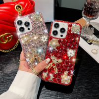 เคสพลอยเทียม iPhone 14 Pro Max 13 12 11 Pro Max XS Max XR 7 8 Plus 13 12เคสโทรศัพท์3มิติเงาวับบลิงหรูหราหมีเคสโทรศัพท์