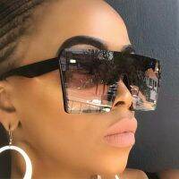 2022 Fashion Oversized Square Sunglasses Retro Gradient Big Frame Sun Glasses For Women One Piece Gafas Shade Mirror Clear Lens