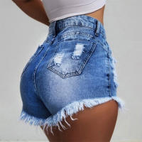 Women Slim Tassels Hole Denim Shorts Fashion Casual Summer Denim Shorts High Waist Sexy Solid Color Wash Shorts 6005