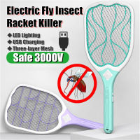 ไม้ตียุง ไม้ช็อตยุง USB Rechargeable Electric Fly Mosquito Swatter Mosquito Killer Protect Human Bug Zapper Handheld Racket Insects Killer With LED