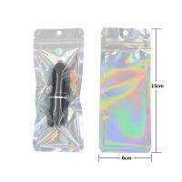 Beauty Makeup Product Sales Bag Holographic Silver Cosmetics Lipsticks Zip lock Bag Reusable Food Storage One Side Clear 100 Pcs