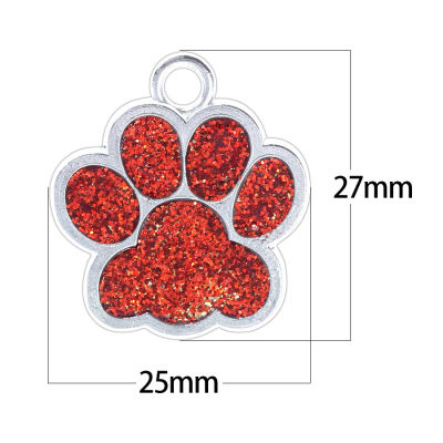 50PCS Bulk Dog ID Tag Meta ส่วนบุคคล Small Dog Cat Phone Name Tags Glitter Paw Name Tag For Dogs Cats Collar Accessories