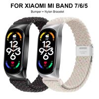 :{“》 -- สร้อยข้อมือสำหรับ Mi Band 6 7 NFC สายเดี่ยวไนล่อนถักปรับได้ยืดหยุ่น Miband4 Miband 5 Correa Mi Band 5 6