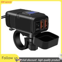 ? AM Dual QC 3.0อุปกรณ์เสริมสำหรับรถจักรยานยนต์ USB motorbike USB Digital voltmeter ADAPTER