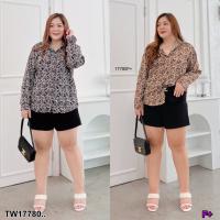 P17780 เสื้อ #Bigsize เสื้อเชิ้ตแขนยาวพิมลาย ..