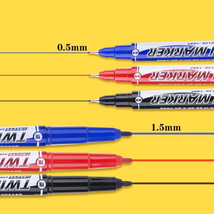 DoubleHeaded Waterproof Paint Marker Pen BlackRedBlue 0.51.5mm Student