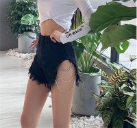 2022 Summer New Women Sexy Chain Metal High Waist Shorts Denim Jeans Hole Tassel Design Short Feminino S-XL