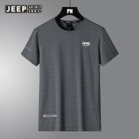 JEEP SPIRIT 2023ใหม่ฤดูร้อนเสื้อยืดผ้าไหมน้ำแข็งยืดหยุ่นแขนสั้นระบายอากาศได้เร็วขนาดใหญ่น้ำหนักเบาของผู้ชาย