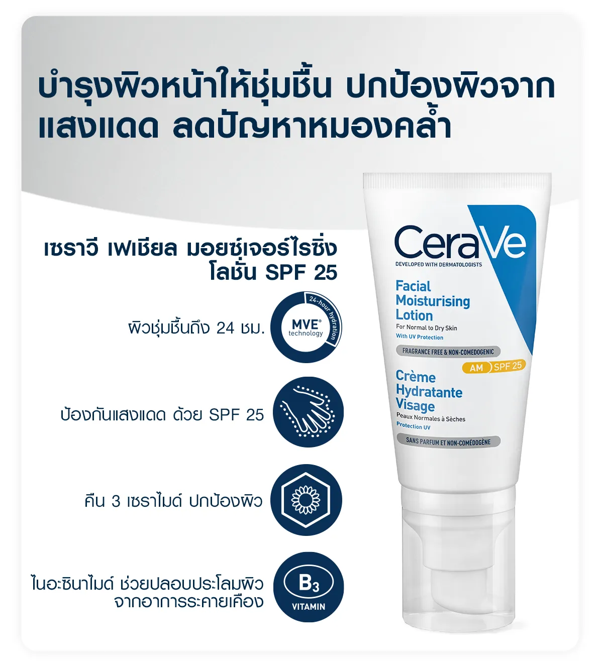 （ของแท้ 100 ）เซราวี CERAVE Facial Moisturizing Lotion SPF 25 โลชั่น