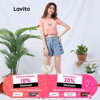 CDO Lovito เสื้อครอป พิมพ์ลายผีเสื้อ คอปกกลม สไตล์ลำลอง L11079 (สีชมพู)