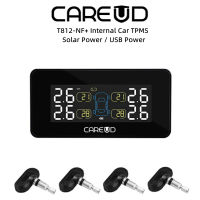 CAREUD T812-NF + รถ TPMS จอแสดงผล LCD ยานพาหนะ TPMS ระบบตรวจสอบความดันลมยางพร้อมเซ็นเซอร์ภายใน 4 ตัวชาร์จไฟแสงอาทิตย์ USB ได้อย่างรวดเร็ว