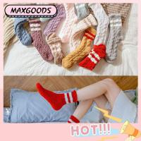 MAXG Christmas gift Sleep Bed Sock Plush Cashmere Sox Stripe Pattern Thickening Coral velvet socks