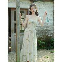 Spot parcel post Summer Womens R New Chinese Style Daily Improved Hanfu Element Strap Dress with Cardigan Super Fairy