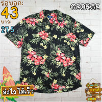 GEORGE®แท้ อก 43 เสื้อฮาวายชาย เสื้อวินเทจ เสื้อผ้าผู้ชาย สีดำ แขนสั้น เนื้อผ้าดี