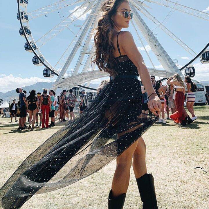Summer Women Mesh See Through Dress Black Gauze Sequins Suspenders Sundress  Beach Bikini Smock Club Partywear | Lazada Singapore