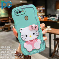 เคส A15S ลายเฮลโลคิตตี้สำหรับ OPPO A3S A12E A5 F9 A16 A5S นิ่มลายคลื่นแข็งน่ารักสีพื้นเคสกระจกเงาโต๊ะเครื่องแป้งเฮลโลคิตตี้