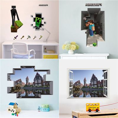 [24 Home Accessories] ที่นิยม Sandbox เกมสติ๊กเกอร์ติดผนังสำหรับโรงเรียนอนุบาลห้องเด็กตกแต่งบ้านพีวีซีรูปลอกการ์ตูน3d หน้าต่างภาพจิตรกรรมฝาผนังศิลปะเด็กโปสเตอร์