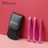 【LZ】✿  Brainbow 3pcs Eyebrow Tweezer Set Stainless Steel Slant Tip/Point Tip/Flat Tip Eyes Tweezers For Face Hair Removal Make Up Tools