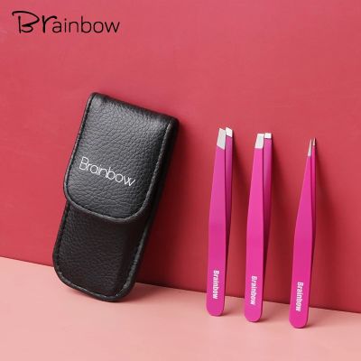 【cw】 Brainbow 3pcs Eyebrow Tweezer Set Tip/Point Tip/Flat Eyes Face Hair Removal Make Up Tools