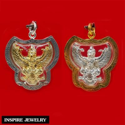 Inspire Jewelry , 2 จี้พญาครุฑเงินเลี่ยมทอง และจี้พญาครุฑทองเลี่ยมเงิน พร้อมเชือกขัดเงื่อน เลื่อน size ได้ และถุงกำมะหยี่ ลักษณ์แห่งความเจริญรุ่งเรือง