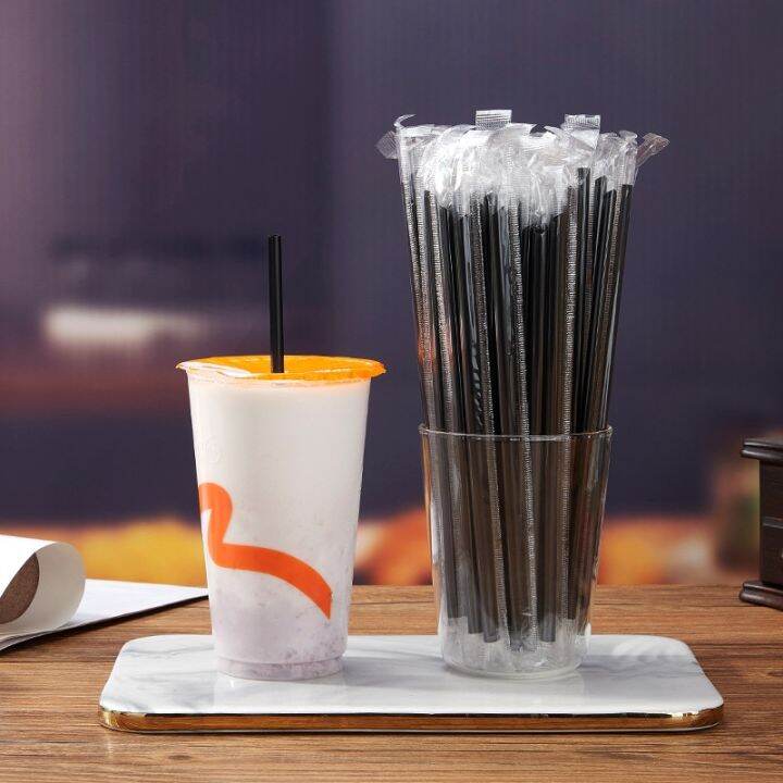 100pc-19x0-6cm-black-clear-individually-wrapped-drinking-plastic-straws-tea-drinks-straws-smoothies-jumbo-thick-holiday-party