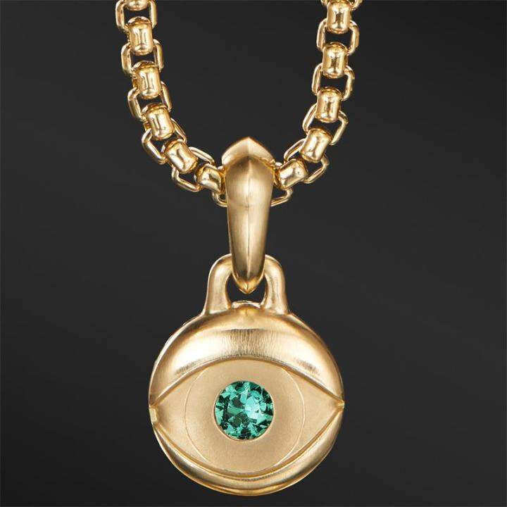 เครื่องประดับยอดนิยมของผู้ชาย-david-yurman-จี้ขนาดเล็ก-evil-eye-amulet-ใน18k-สีเหลืองทองพร้อมสร้อยคอมรกตขายส่ง