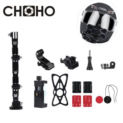 สำหรับ Gopro หมวกกันน็อคฐานปรับได้ติดคาง + ที่ยึดโทรศัพท์มือถือมอเตอร์ไซค์ป้องกันการสูญหาย Vlog สำหรับกล้องแอคชั่นแคมเมรา