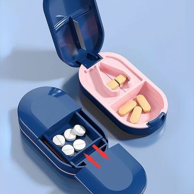 【YF】 Pill Cutter With Invisible Storage Box Portable 2 In 1 Mini Drug Tablet Medicine Dustproof Divider Organizer Crusher