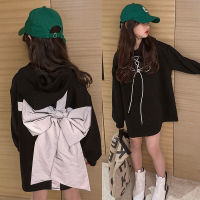 Girls Sweatshirts Long Sleeve Spring Bow Design Casual Pullover Tops Children Clothing Black Fashion Kids Hoodies 12 13 14 Years