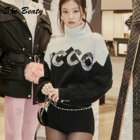 She Beaty Sweater Pullover Junper 2022 Spring Fashion O-Neck Long Sleeve Letter Vintage Celebrity Jennie Clothes Traf Tops Pull