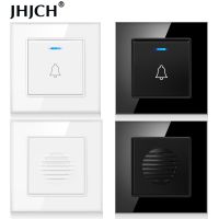 Type 86 embedded 110V/220V wired hotel doorbell  home doorbell switch wall button with LED indicator tempered crystal glass pane