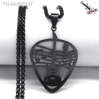 ❃ Music Note Guitar Pick Necklace for Women/Men Stainless Steel Black Color Punk Rock Chain Necklaces Gift Jewelry collar N8417