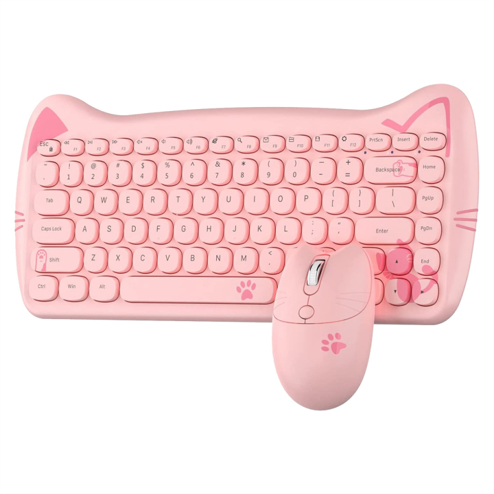 Wireless Keyboard and Mouse Combo ,2.4GHz Wireless Retro Cute Cat ...