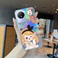 เคส Case4you สำหรับ VIVO Y02A Y02T เด็กผู้หญิงน่ารักการ์ตูนอลิซหิมะสีขาวรุ้งเลเซอร์เคสมือถือโปร่งแสง Ultraslim ขอบนิ่ม TPU เคสกันกระแทกมีสีสันในตัวเคสบัตรเลเซอร์