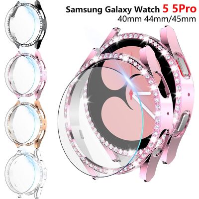 [spot goods66]กรอบนาฬิกากระจกสำหรับ [spot goods66]Samsung Galaxy Watch 5,40มม. 44มม. และ Pro 45มม. เพชรพีซีแข็งเคสระยิบระยับกระจกป้องกันหน้าจอ