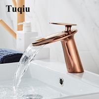 Basin Faucet Solid Brass Rose Gold Bathroom Faucet Cold And Hot Waterfall Mixer Sink Tap Single Handle Deck Mounted Gold Tap Plumbing Valves