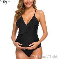 ▼✖☬ Si-Maiôs Piece maternidade Ruffle Flounce Swimwear Falbala Halter Monokini V profundo Neck ternos de banho Praia