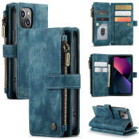 iPhone 14 Case, WindCase Premium Vintage PU Leather Multi-Function Flip Wallet Zipper Case Card Slots Magnetic Closure Stand Case Cover for iPhone 14