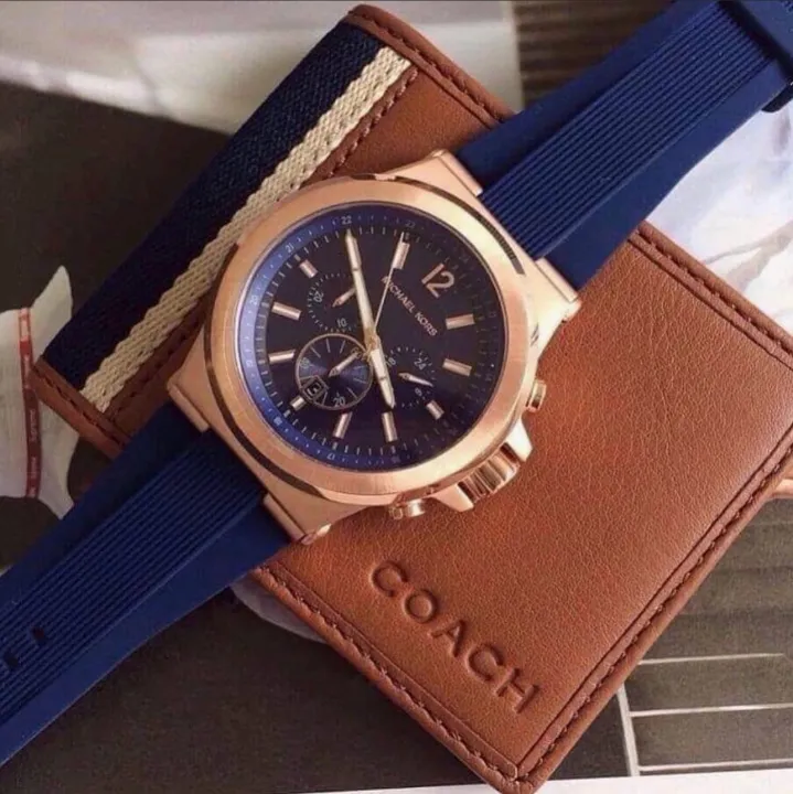 michael kors rose gold and blue watch