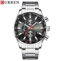 ⌚CURREN นาฬิกาผู้ชายหรูหราสปอร์ตโครโนกราฟนาฬิกาข้อมือสำหรับผู้ชายควอตซ์วงเหล็กสแตนเลสเรืองแสง