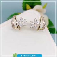 ต่างหูเพชรสไตล์เกาหลี Five Petal Flower Design Light Luxury Women S Jewelry Beautiful girl Jewelry