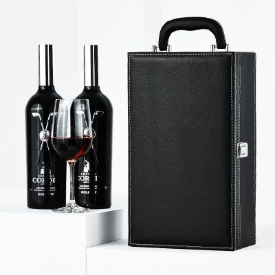 dTrade กล่องไวน์แดงหนัง กล่องบรรจุไวน์ กล่องของขวัญไวน์แดง สามารถบรรจุขวดได้สองขวด ที่เก็บไวน์แดง